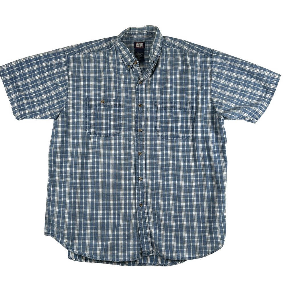 Vintage Faded Glory Shirt Mens XL Plaid Short Sleeve Button Up Pockets 90s Y2K